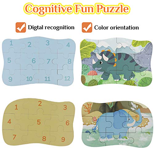 Puzzle Madera Dinosaurios Montessori Juguetes-Puzzles Infantiles Juguete Educativo Montessori Regalo Niños 2 3 4 5 Años Rompecabezas Juego Dinosaurios Regalos Preescolar Juguetes para 2 3 4 Años Niños