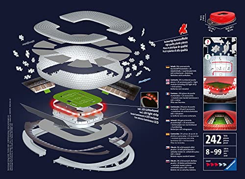 Ravensburger- Puzzle 3D 216 pièces Stade Allianz Arena illuminé National Soccer Club Noche, Color Otro (12530)