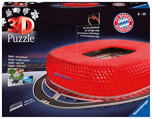 Ravensburger- Puzzle 3D 216 pièces Stade Allianz Arena illuminé National Soccer Club Noche, Color Otro (12530)