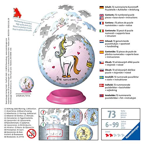 Ravensburger- Puzzle 3D Bola Unicornio 72 Piezas. (11841 0) , color, modelo surtido