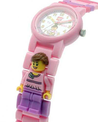 Reloj de muñeca modificable infantil rosa con figurita, reloj de montaje y tarjetas de actividad para aprender la hora de LEGO 9005039| rosa/blanco | plástico | 28 mm de diámetro | Cuarzo analógico| chico chica | oficial