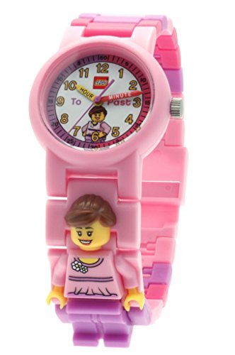 Reloj de muñeca modificable infantil rosa con figurita, reloj de montaje y tarjetas de actividad para aprender la hora de LEGO 9005039| rosa/blanco | plástico | 28 mm de diámetro | Cuarzo analógico| chico chica | oficial