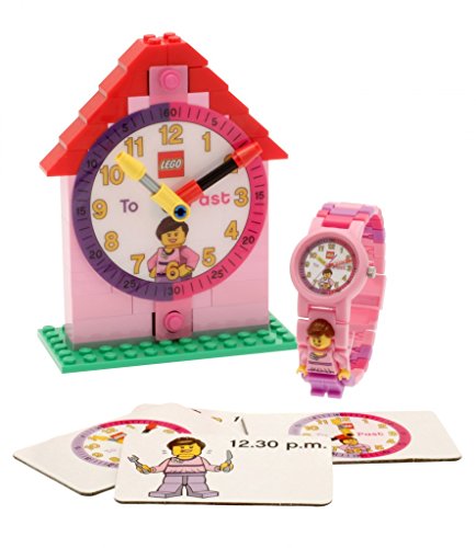 Reloj de muñeca modificable infantil rosa con figurita, reloj de montaje y tarjetas de actividad para aprender la hora de LEGO 9005039| rosa/blanco | plástico | 28 mm de diámetro | Cuarzo analógico| chico chica | oficial