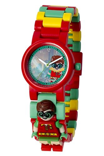 Reloj infantil modificable de LEGO Batman Movie. Emblemática figurita de LEGO Robin en la pulsera.