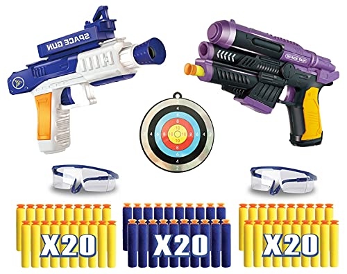 Riviax - Pistolas de Juguete para Niños con Dardos de Espuma, 2 Blaster Galácticos + 60 Balas/Flechas + 2 Gafas Protección y 1 Objetivo de Disparo o Tiro, Regalo Cumpleaños y Fiestas Niño/a 3-12 Años