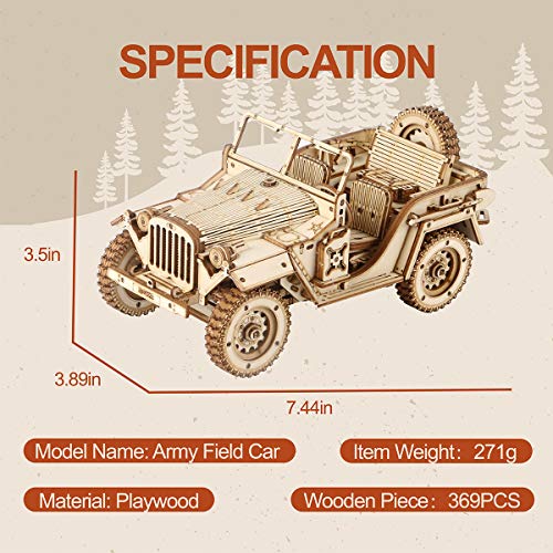 Robotime Jeep Army Cars Juguetes 3D Puzzle Model Kits Autoensamblaje Edificio de Madera Construcción mecánica Artesanía para niños, Adolescentes y Adultos