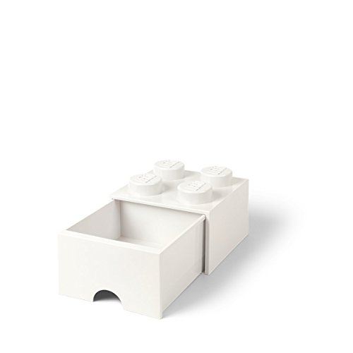 Room Copenhagen 40051735 Lego Ladrillo 4 pomos, 1 cajón, Caja de almacenaje apilable, 4,7 l, Legion/White, 25 x 25 x 18 cm