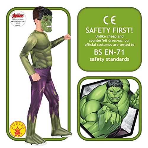 Rubies- Disfraz Oficial Hulk Avengers Classic niños, Detalles Impresos, Color Verde, S (Rubie'S I-702025S)