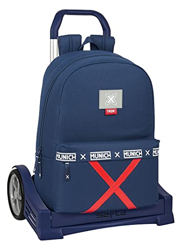 Safta Mochila 758 Espalda Ergonómica con Carro Evolution de Munich Spike, 300x140x460 mm, Azul Marino