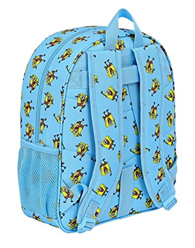 Safta Mochila Escolar Junior de Bob Esponja Positive Vibes, 320x120x380 mm, Azul Claro/Amarillo (M640)