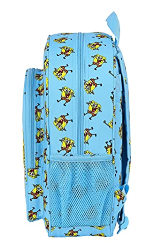 Safta Mochila Escolar Junior de Bob Esponja Positive Vibes, 320x120x380 mm, Azul Claro/Amarillo (M640)