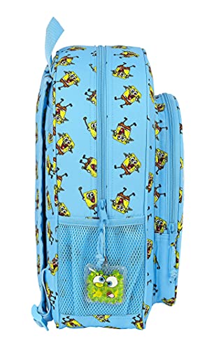 Safta Mochila Escolar Junior de Bob Esponja Positive Vibes, 320x120x380 mm, Azul Claro/Amarillo (M640)