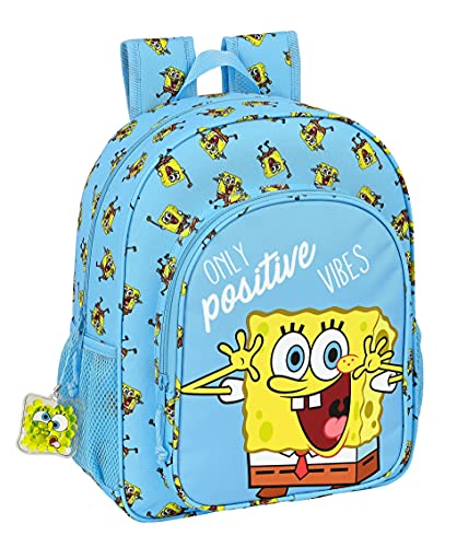 Safta Mochila Escolar Junior de Bob Esponja Positive Vibes, 320x120x380 mm, Azul Claro/Amarillo (M640)