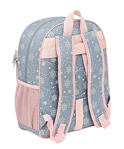 Safta Mochila Escolar Junior de Frozen II Magical Seasons, 320x120x380 mm, Gris Azulado/Rosa Claro