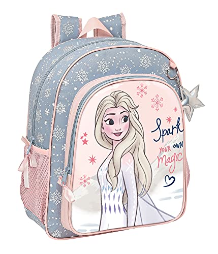 Safta Mochila Escolar Junior de Frozen II Magical Seasons, 320x120x380 mm, Gris Azulado/Rosa Claro