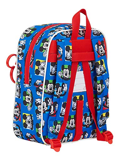 Safta Mochila Infantil de Mickey Mouse Me Time, 220x100x270mm, Azul/Rojo, M (M232)