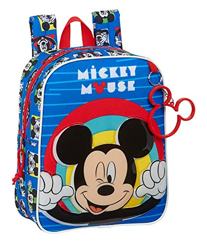 Safta Mochila Infantil de Mickey Mouse Me Time, 220x100x270mm, Azul/Rojo, M (M232)