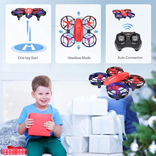 Sansisco Drone para Niños, Mini Drone con LED Color Luz, Modo sin Cabeza, Tres Velocidades, Un Botón de Despegue y Aterrizaje, Quadcopter para Niños, Regalo de Cumpleaños para Niños