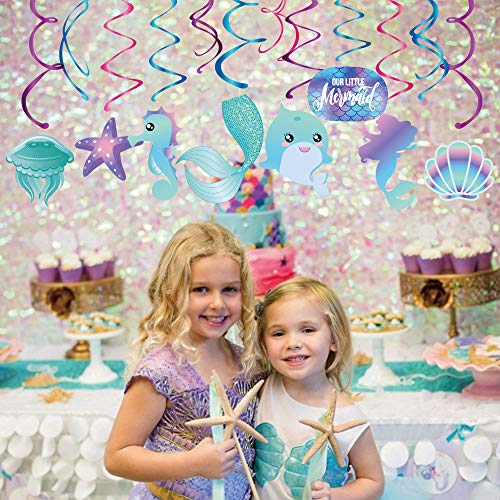 Sayala 30Piezas Sirena Colgando Remolinos Decoraciones para fiestas- Decoración de pared Baby Shower Cumpleaños Postre nupcial Mesa Favor de fiesta Suministros-Sirena Cola Cola Delfín para niños niñas