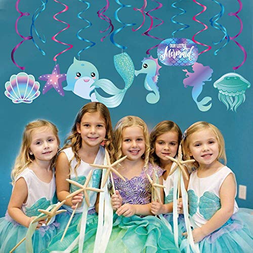 Sayala 30Piezas Sirena Colgando Remolinos Decoraciones para fiestas- Decoración de pared Baby Shower Cumpleaños Postre nupcial Mesa Favor de fiesta Suministros-Sirena Cola Cola Delfín para niños niñas