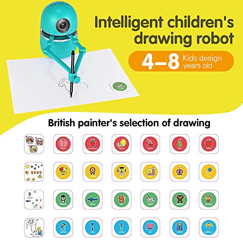 SEAAN Robot Artist Robot de Dibujo Inteligente para Pintura/ Ortografía/ Matemáticas, Inglés Versión Robot Educativo de Juguete para Niños de 2 a 14 Años, 4 Libros de Historia 64 Tarjetas, USB