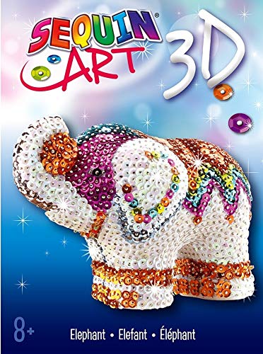 Sequin Art-3D Sequin Art, ca. 8,5 x 15 x 11 cm Kit de Bricolaje para Niños, Elefante, Crea Bello 3D Arte Colorido con Lentejuelas, multicolor, (5013-1121) , color/modelo surtido