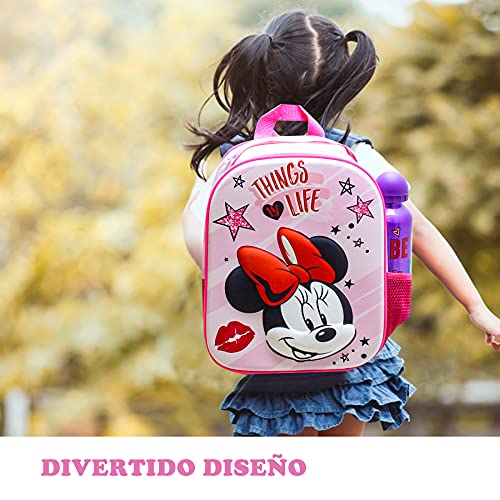 Skyline Mochila Escolar 3D, Minnie Mouse, Mochila Infantil para Niños, 25x31x10 CM, Mochila Poliéster+EVA, Material Escolar, Vuelta al Cole, Ideal para Niños