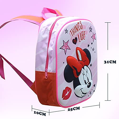 Skyline Mochila Escolar 3D, Minnie Mouse, Mochila Infantil para Niños, 25x31x10 CM, Mochila Poliéster+EVA, Material Escolar, Vuelta al Cole, Ideal para Niños