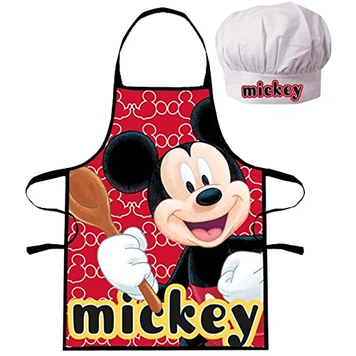 SKYLINE, Pack Delantal y Gorro de Cocinero para Niños, Mickey Mouse, Delantal de Cocina Infantil, Delantal para Hornear, Cocinar, Pintar, Artesanías de Niños