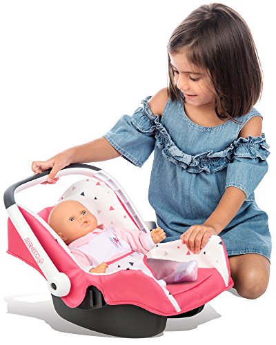 Smoby - Asiento de coche Maxi Cosi – Asiento de coche con asa en diseño original Maxi-Cosi, accesorio para muñecas de hasta 42 cm, para niños a partir de 3 años, rosa, lila.