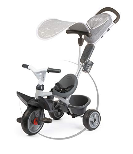 Smoby Triciclo Baby Driver Confort evolutivo Gris con Cuadro de Metal y Ruedas silenciosas (741202)