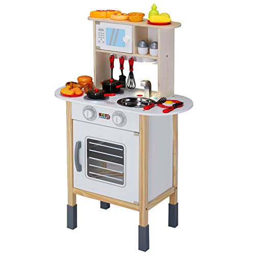 Spielwerk Cocinita de Madera 'Happy Kitchen' Cocina de Juguete Infantil 35 con Accesorios 57x29,5x77/83cm