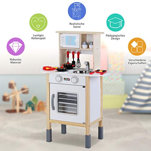 Spielwerk Cocinita de Madera 'Happy Kitchen' Cocina de Juguete Infantil 35 con Accesorios 57x29,5x77/83cm