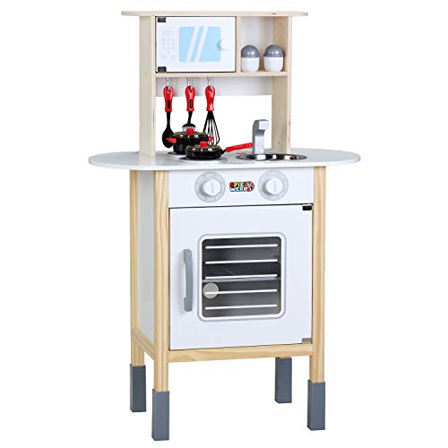 Spielwerk Cocinita de Madera 'Happy Kitchen' Cocina de Juguete Infantil 35 con Accesorios 57x29,5x77/83cm