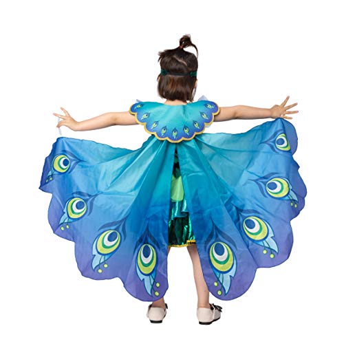 Spooktacular Creations Peacock Dress with Feather Wings and Headband for Girls Halloween Costume and Animal Costumes for Kids (Small ( 5 – 7 yrs))