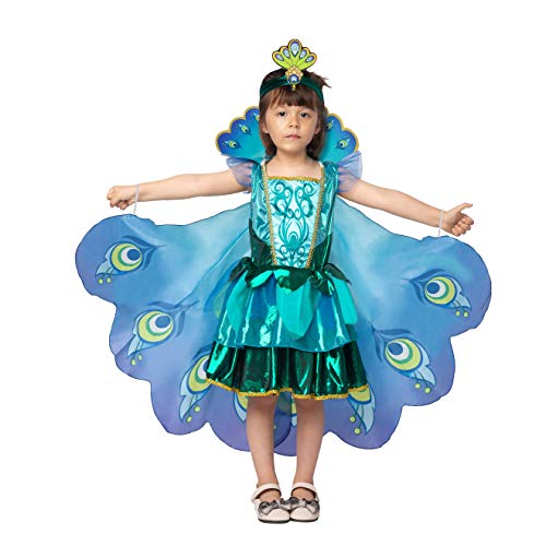 Spooktacular Creations Peacock Dress with Feather Wings and Headband for Girls Halloween Costume and Animal Costumes for Kids (Small ( 5 – 7 yrs))