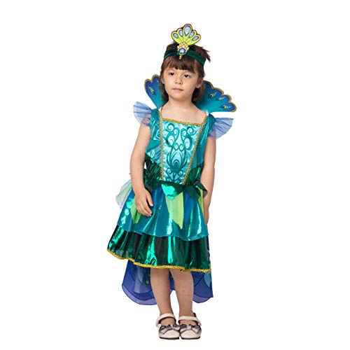 Spooktacular Creations Peacock Dress with Feather Wings and Headband for Girls Halloween Costume and Animal Costumes for Kids (Small ( 5 – 7 yrs))