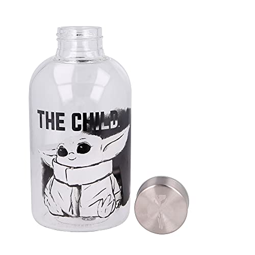 Stor The Mandalorian | Botella De Agua De Cristal De Borosilicato Reutilizable - 620 ml - Botella De Agua De Vidrio con Tapón Hermético