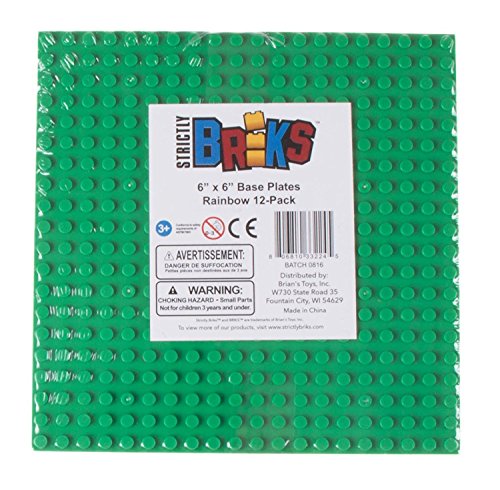 Strictly Briks - Pack de 12 Bases para Construir - Compatibles con Todas Las Grandes Marcas - 15,24 x 15,24 cm - Verde, Azul, Transparente, marrón, Gris y más