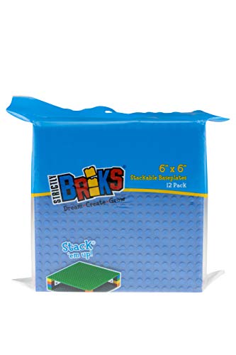 Strictly Briks - Pack de 12 Bases para Construir - Compatibles con Todas Las Grandes Marcas - 15,24 x 15,24 cm - Verde, Azul, Transparente, marrón, Gris y más