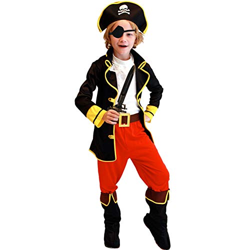 Tacobear Disfraz Pirata Niño con Pirata Accesorios Pirata Sombrero Parche Daga brújula Monedero Pendiente Pirata Disfraz de Halloween Niños (M 4-6 años)