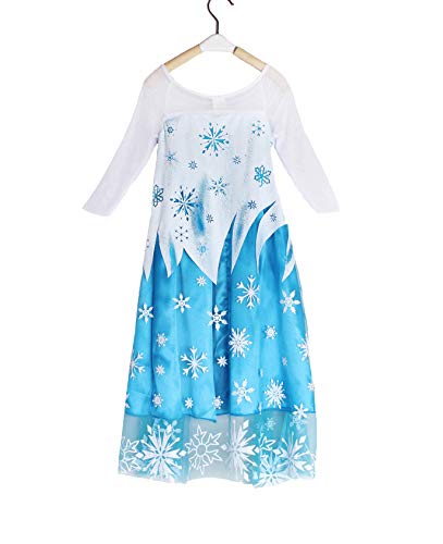 Tante Tina Disfraz de princesa de hielo para niña, con estampado de copos de nieve, color azul, plateado y blanco, talla 110 (104-110)