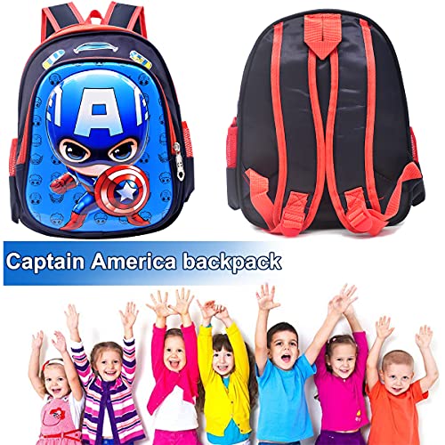 TomicyMochila para Niños Capitán América Escolar Superhéroe Personaje Equipaje De Vacaciones Adolescentes Impresión 3D De Dibujos Animados Regalo De Cumpleaños,Blue-30*24*11cm