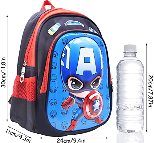 TomicyMochila para Niños Capitán América Escolar Superhéroe Personaje Equipaje De Vacaciones Adolescentes Impresión 3D De Dibujos Animados Regalo De Cumpleaños,Blue-30*24*11cm