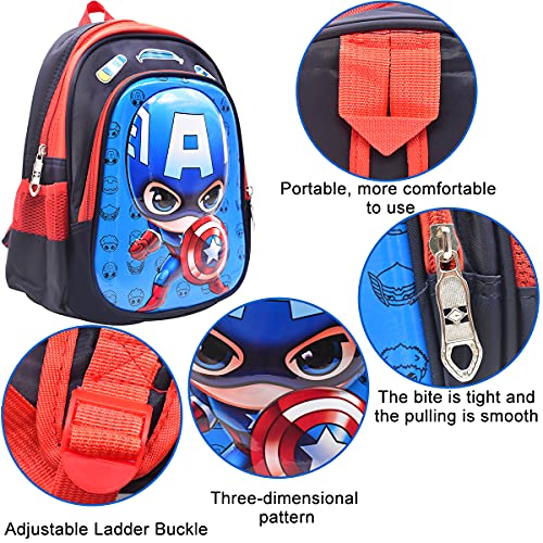 TomicyMochila para Niños Capitán América Escolar Superhéroe Personaje Equipaje De Vacaciones Adolescentes Impresión 3D De Dibujos Animados Regalo De Cumpleaños,Blue-30*24*11cm