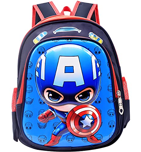 TomicyMochila para Niños Capitán América Escolar Superhéroe Personaje Equipaje De Vacaciones Adolescentes Impresión 3D De Dibujos Animados Regalo De Cumpleaños,Blue-30*24*11cm