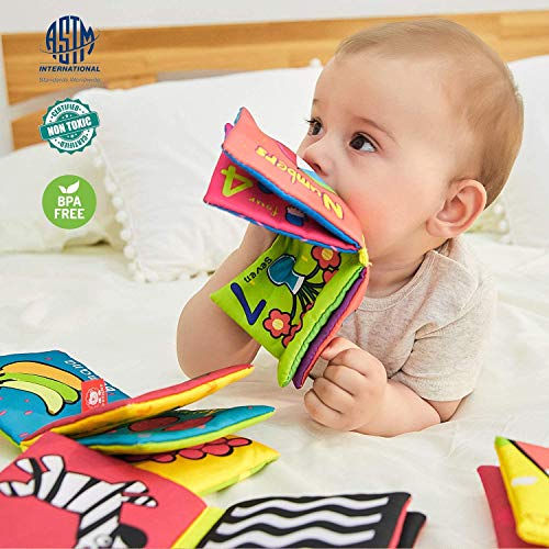 TOP BRIGHT Libros para Bebés de 6 Meses en Adelante - 6 Libros de Tela para Bebés con Diseño de Sonido de Papel - Juguetes Blandos Impermeables con Costura Cuidada y Oculta - Duraderos y Seguros