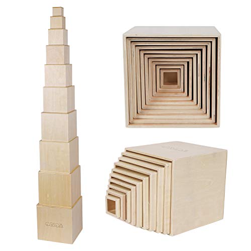 TOWO Cajas apilables de madera pura, bloques de vasos para anidar y clasificar para niños pequeños, cubos apilables, juguetes educativos de aprendizaje para niños de 2 años, materiales Montessori