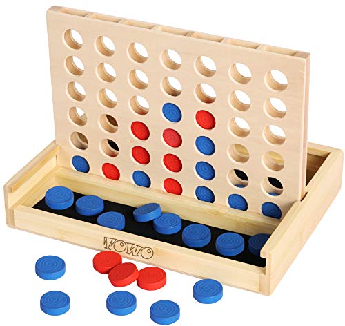 TOWO Connecta 4 juego de madera-Clásico juego de estrategia para niños adultos-Ponga 4 fichas del mismo color en una fila-Juegos de viaje Juegos de mesa familiares Juguetes de regalo para 6 años