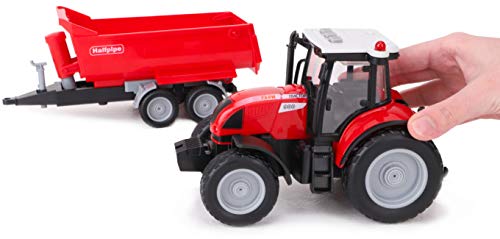 TOYLAND® Tractor y Remolque Rojo de 37 cm con Luces y Sonido - Juguetes agrícolas para niños (Tractor y Remolque Rojo)